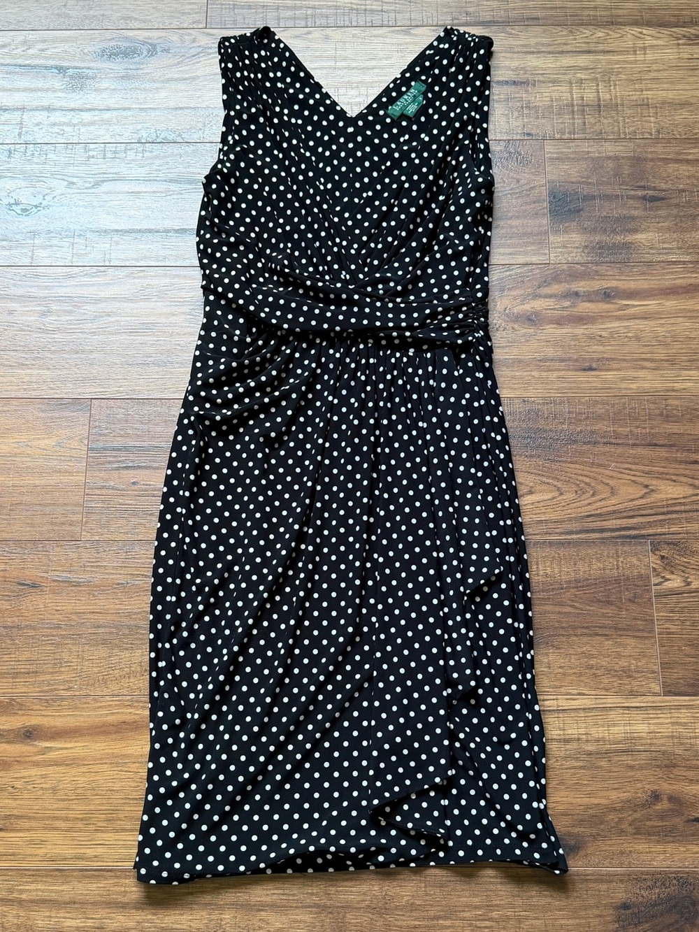 Lauren Ralph Lauren Women’s Cross Faux Wrap Black & White Polka Dot Dress Size 6